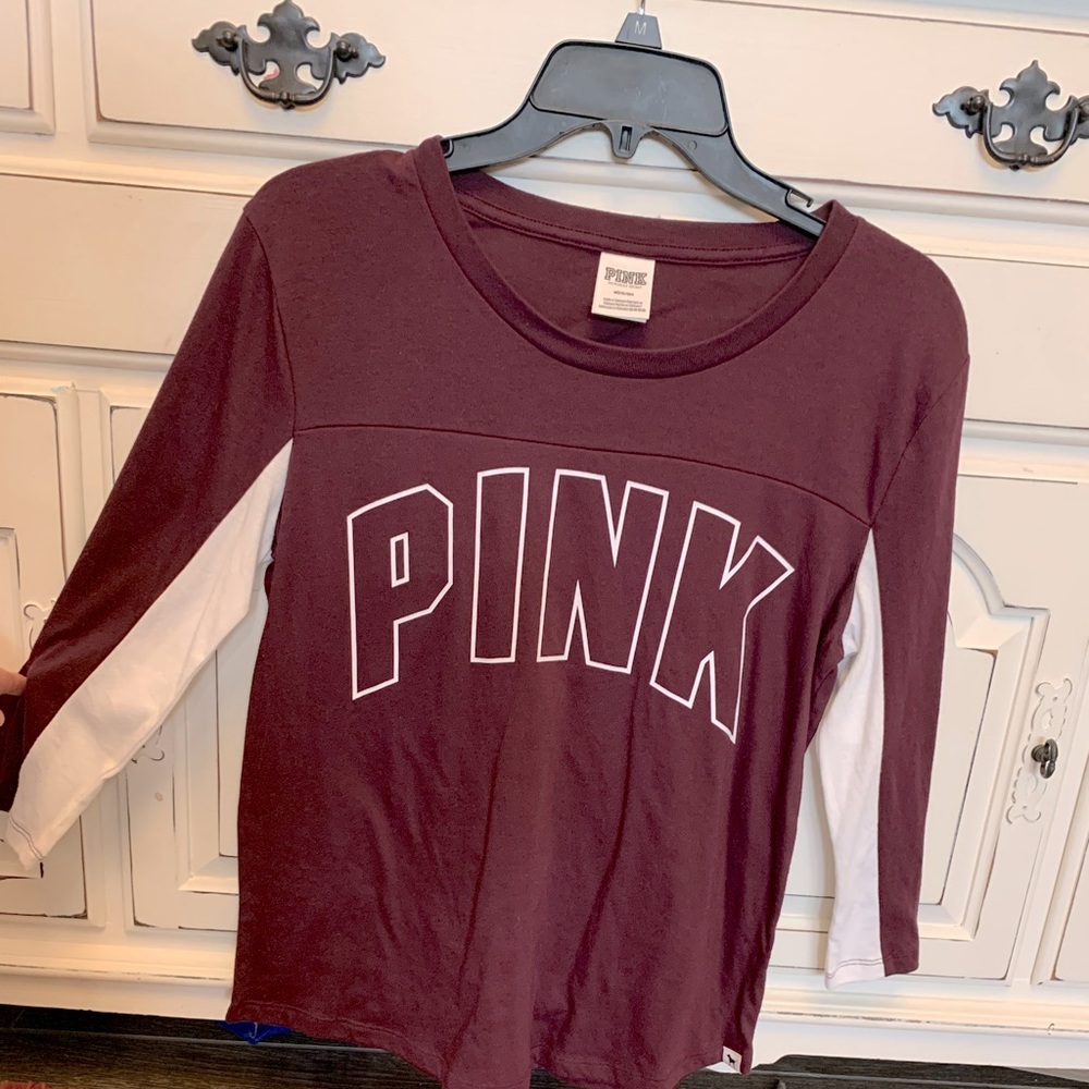 VS PINK Maroon quarter length sleeve T Shirt